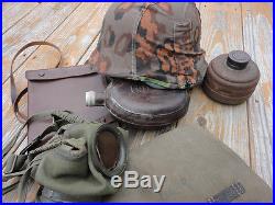 WW2 German Field Gear Lot m40 Helmet, Cover, Gas Mask, Filter, Map Case + more