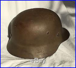 WW2 German Helmet 3 stamps on leather & 2 on Metal WWII original RARE No Decals