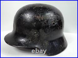 WW2 German Helmet Black Exterior Green Interior with Leather Liner ET62 3668