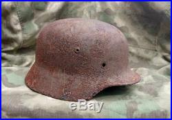 WW2 German Helmet M35 66 Combat bullet damage Original Wehrmacht Dug relic