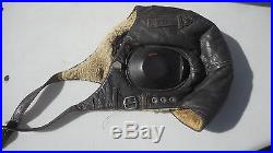 WW2 German LKPW101 Winter Leather Flight Helmet Size 7 1/4 Hard Shell Ear