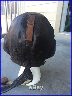 WW2 German Leather Winter Flight Helmet US LKp W 101 With Rabbit Fur Lining