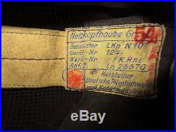 WW2 German Luftwaffe summer flight helmet with throat mics, tagged & marked