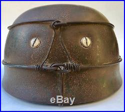 WW2 German M38 Paratrooper Helmet (Field Applied Wire Camo)