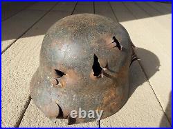 WW2 German M40 Helmet SE64 shell with sz 56 Liner Frag Damage x 6 partial ins name