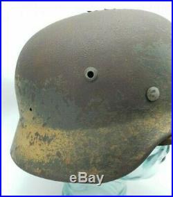 WW2 German M40 Normandy Camo Helmet + Liner & Chinstrap Battle Damaged KIA NAMED