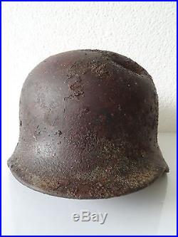 WW2 German M40 Original Helmet Relic Battle for Kurland 2WK Combat Damage