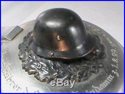 WW2 German Military Presentation Glass Beer Stein Helmet Inscribed RARE WWII