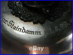 WW2 German Military Presentation Glass Beer Stein Helmet Inscribed RARE WWII