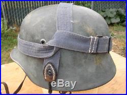 WW2 German Quist Q66 M40 helmet complete with Luftwaffe bread bag strap