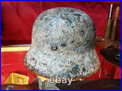 WW2 German Winter Camouflage Battle Damaged Relic Helmet 100% Original