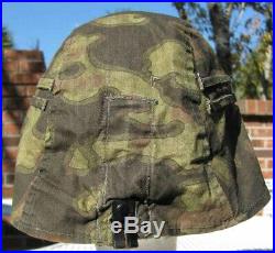 WW2 German camouflage reversible clip-on HELMET COVER w foliage loops for leaves