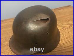 WW2 German helmet M40 ET64 Battle damaged