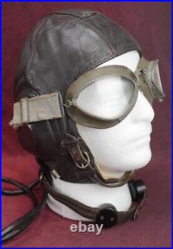 WW2 German luftwaffe leather winter flight helmet goggles wehrmacht vet estate