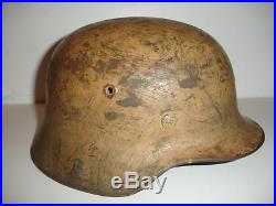 WW2 M40 German Afrika Corps Camoflage Helmet with Rare Early Pinkish-Tan Camo