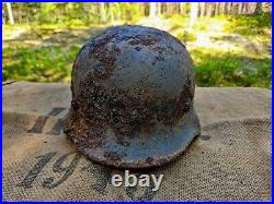 WW2 ORIGINAL GERMAN M40 HELMET UNCLEANED RELIC from KURLAND