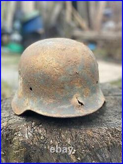 WW2 Original German Helmet M40 Battle Damage, Double Decal, From Of Kurland