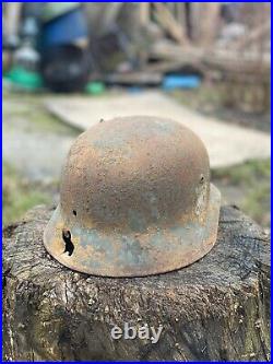 WW2 Original German Helmet M40 Battle Damage, Double Decal, From Of Kurland