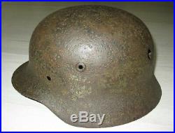WW2 Original German Helmet M40 CAMO Size 64 STAHLHELM with Bullet Holes
