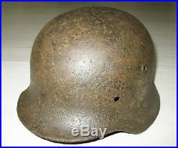 WW2 Original German Helmet M40 CAMO Size 64 STAHLHELM with Bullet Holes
