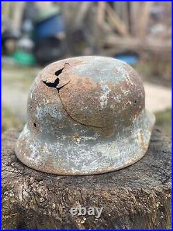 WW2 Original German Helmet M40 Winter Camo Color, From Battle Of Kurland