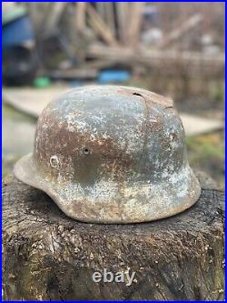 WW2 Original German Helmet M40 Winter Camo Color, From Battle Of Kurland