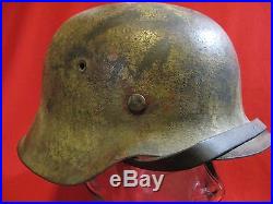 WW2 Original German M42 Heer Wehrmacht Camouflaged Helmet withLiner & Chinstrap NR