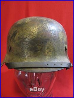 WW2 Original German M42 Heer Wehrmacht Camouflaged Helmet withLiner & Chinstrap NR