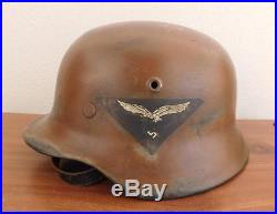 WW2 WWII GERMAN Helmet Brown Camo with Decal DN35 NS66 ALL ORIGINAL NO RESERV