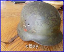 WW2 WWII GERMAN M35 MILITARY HELMET WITH BULLET ENTRY & EXIT HOLE With STRAP