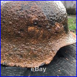WW2 WWII Original German SS Helmet M42, Battle Damage, From Battle or Kurland