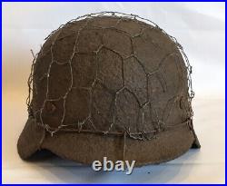 WW2 original German M 35 camouflage mesh helmet + anti-frost scarf + goggles