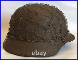 WW2 original German M 35 camouflage mesh helmet + anti-frost scarf + goggles