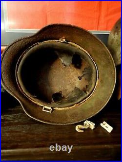 WWII WW2 German Helmet Relic M35 DD SS liner Partial Camo cover with Hangars