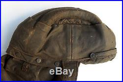 WWII WW2 RARE German Leather Luftwaffe Flight Pilot Helmet Aviator Cap 2 pcs