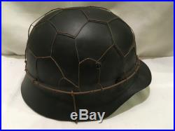 WWll M1935 German Police Helmet Black & Chicken Wire Half Basket WW2 Polizei