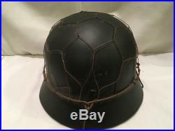 WWll M1935 German Police Helmet Black & Chicken Wire Half Basket WW2 Polizei