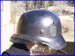 W. W. 2 German Helmet M 40 Rolled Edge Black With Liner And Chin Strap Dated