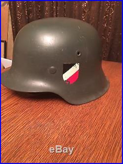 W. W. 2 GERMAN HELMET M 40 ROLLED EDGE Green WITH LINER AND CHIN STRAP #58