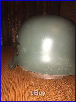 W. W. 2 GERMAN HELMET M 40 ROLLED EDGE Green WITH LINER AND CHIN STRAP #58