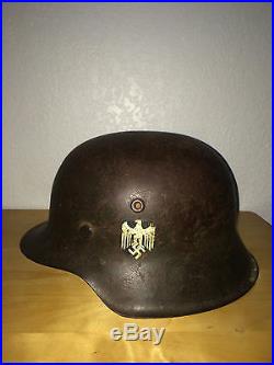 World War 2 German Army Original Helmet With Liner And Chinstrap Combat Worn