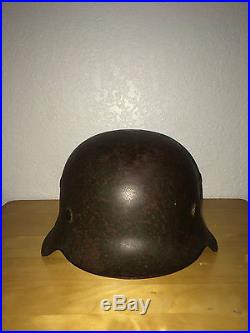 World War 2 German Army Original Helmet With Liner And Chinstrap Combat Worn