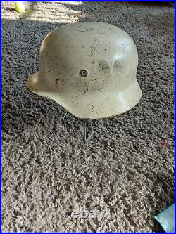 Ww2 German Helmet, Winter Camo, battle damage on Top, Good Liner Size 58