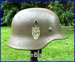 Ww2 German M40 Steel Helmet With Liner + 1941 Dated Strap, Double Decal Norwegian