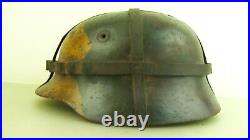 Ww2 German M-40 Camo Helmet With Flat Wire Bands For Camo Purposes, Size 66 Compl