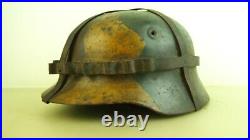 Ww2 German M-40 Camo Helmet With Flat Wire Bands For Camo Purposes, Size 66 Compl