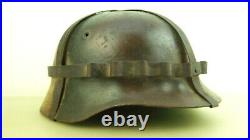 Ww2 German M-40 Camo Helmet With Flat Wire Bands For Camo Purposes, Size 66 Compl