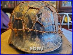 Ww2 German helmet with liner No chinstrap with chicken wire for camo