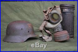 Ww2 German m40 helmet and gasmask lot, original ww2 lot