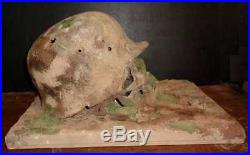 Ww2 Relic Life Size German Ss Soldier Human Skull With Helmet & Iron Cross